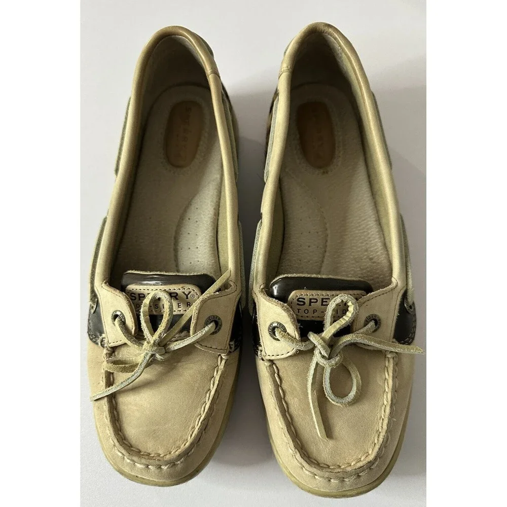 Sperry Top Siders Womens 8.5M Boat Shoes Beige Leopard Cheetah Print Flat Loafer